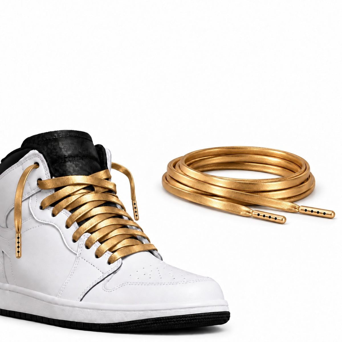 Oro – lacci cuoio piatto oro 02 scarpa high top bianco