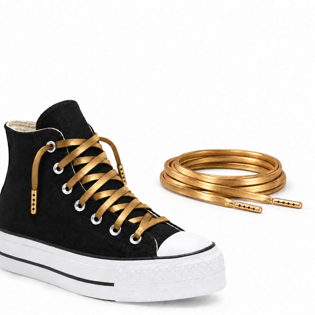 Oro – lacci cuoio piatto oro 03 scarpa plateau nero