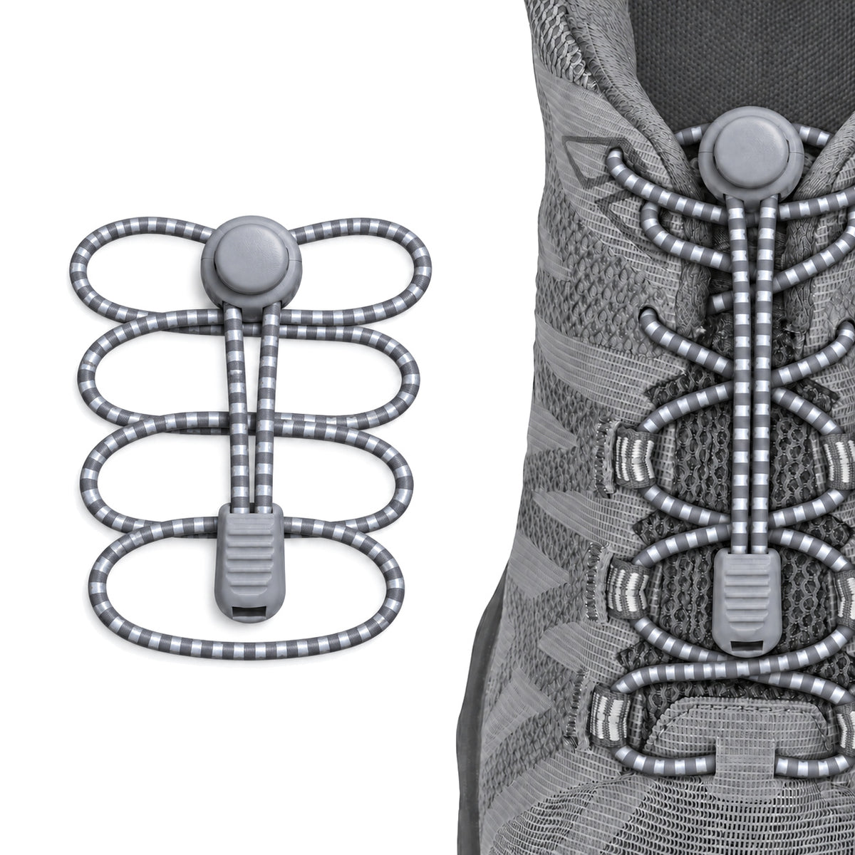 Grigio chiaro – lacci fermacorda riflettente grigio chiaro 02 su scarpa