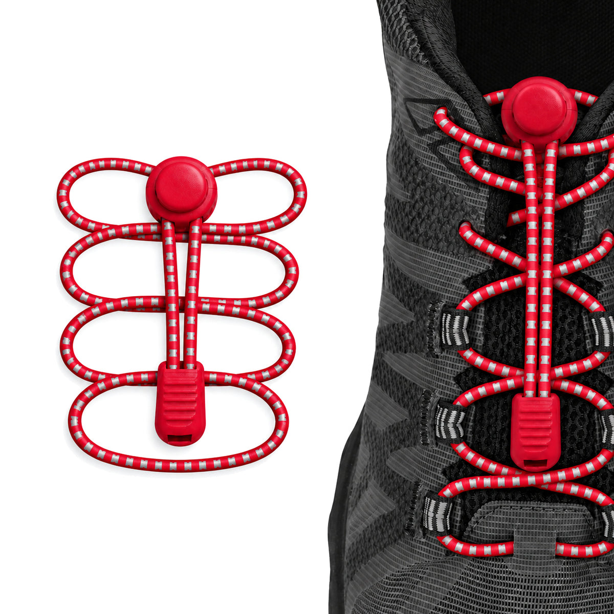 Rosso – lacci fermacorda riflettente rosso 02 su scarpa