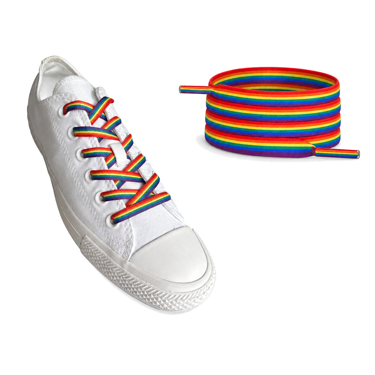 Arcobaleno a righe – lacci piatto arcobaleno righe 02 sneaker bianco