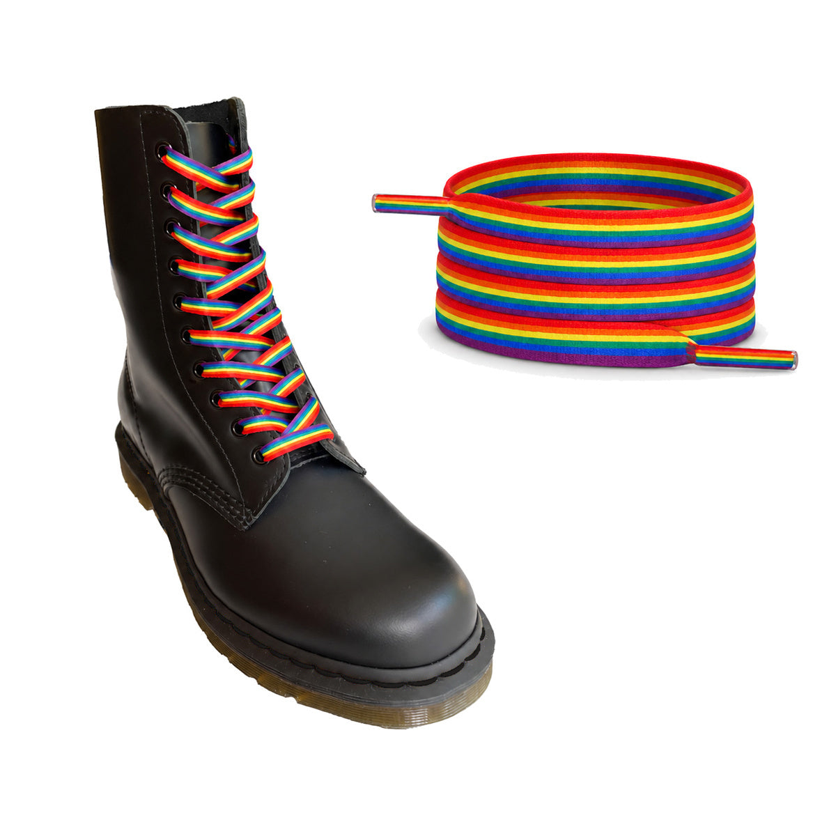 Arcobaleno a righe – lacci piatto arcobaleno righe 03 stivale nero
