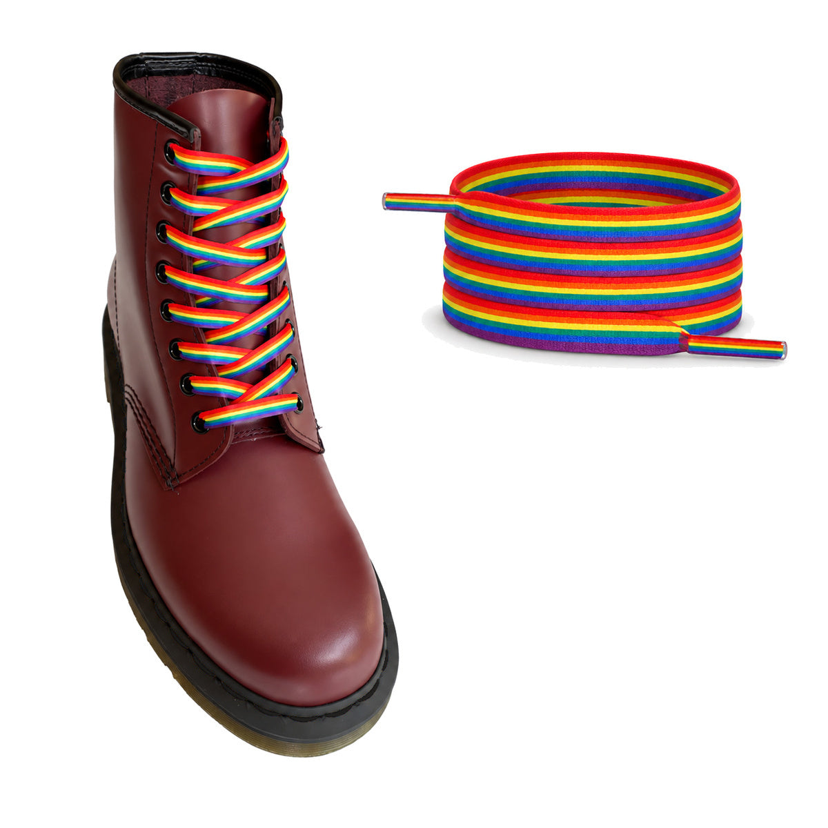 Arcobaleno a righe – lacci piatto arcobaleno righe 04 stivale bordeaux